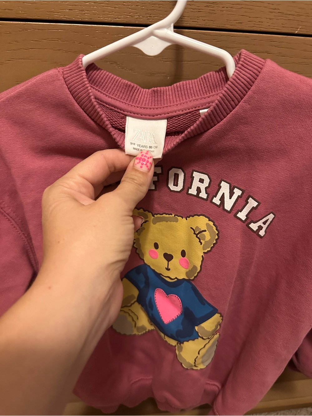 Zara Pink Teddy 'California' Sweatshirt - Picture 2 of 2